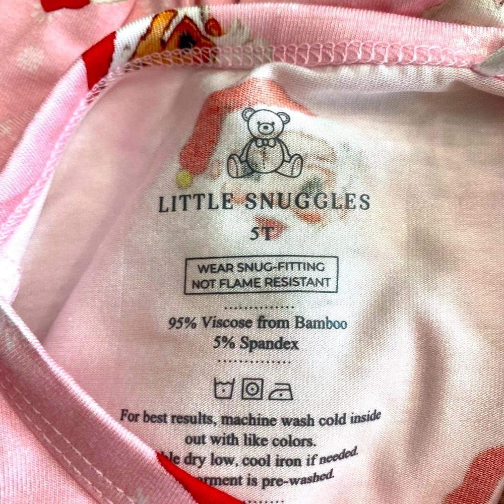 Festive Pink Red Santa Little Girl’s Long Sleeve Christmas Bamboo Pajamas Set 5T - Picture 4 of 6
